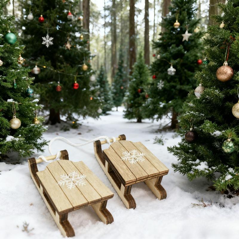 Миниатюрная фигурка санок, украшение, ручная работа с принтом белой снежинки, подходит для праздничных и рождественских настольных подарков