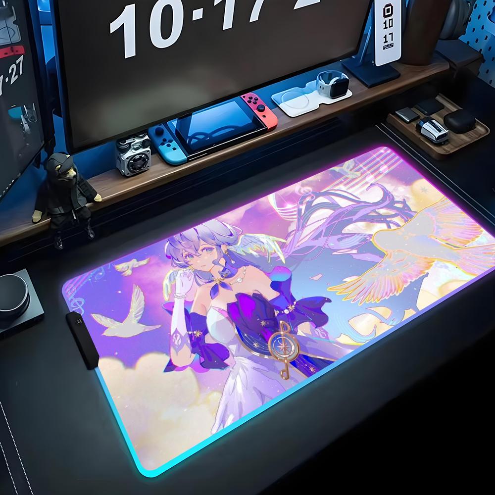 Robin honkai Коврик для мыши RGB Игровой коврик для мыши Большой светодиодный коврик Настольный коврик для ПК Светящийся коврик для мыши Большие коврики для клавиатуры Настольный ковер С подсветкой