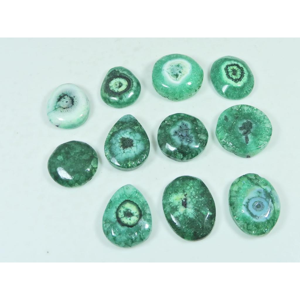 156Cts. Dyed Gree Solar Cab Mix Cabochon Loose Gemstone 11 Pcs Lot C-3808