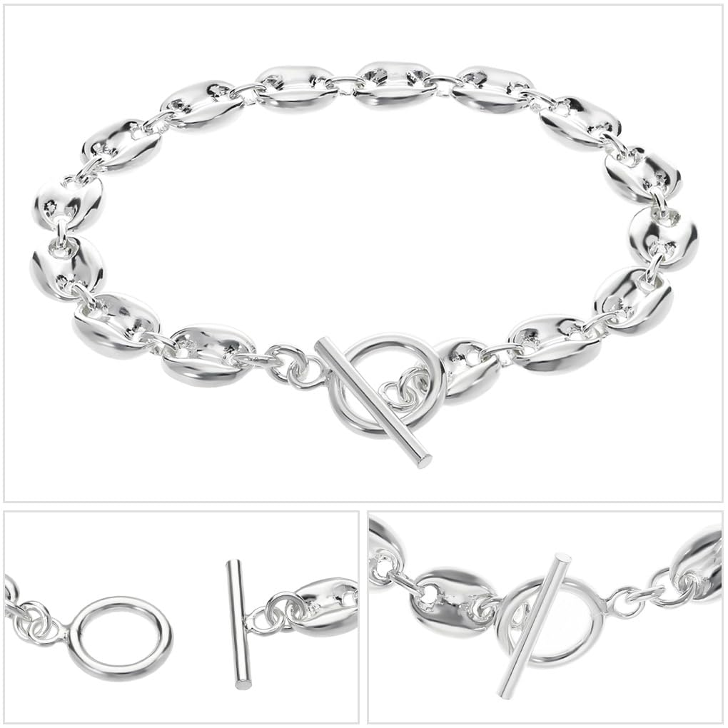 Gin no Silver 925 Puff Marina Chain Bracelet with Mantle and Simple Anchor Marine and Toggle Clasp [Shinjuku Kura] T-Bar, 18cm, Design, Design,