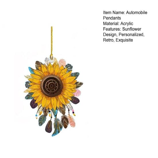 Подвесной автомобильный орнамент в виде подсолнуха, симпатичное ретро-украшение для салона автомобиля в виде подсолнуха, многофункциональный брелок для зеркала заднего вида