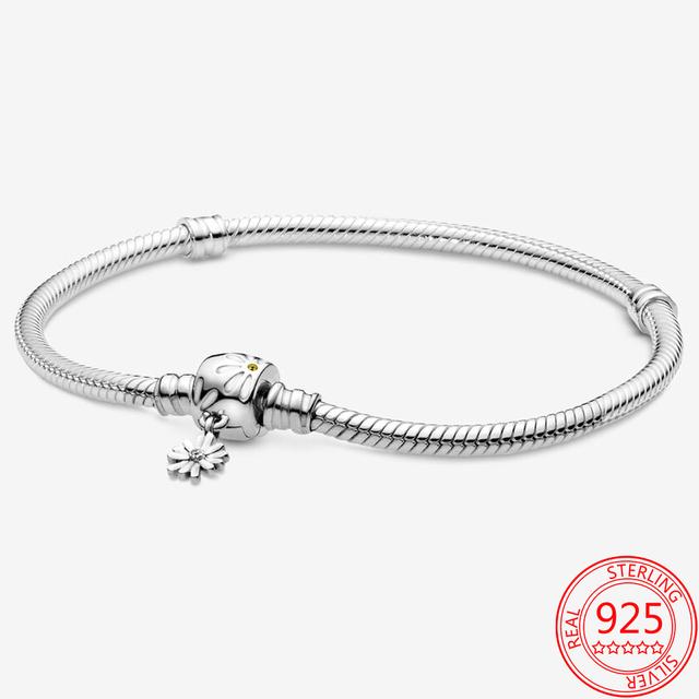 Подлинный браслет Classic Moment из стерлингового серебра S925 пробы со сверкающей круглой застежкой в форме сердца и звездой Pav éBracelet для девушки, ювелирное украшение в подарок