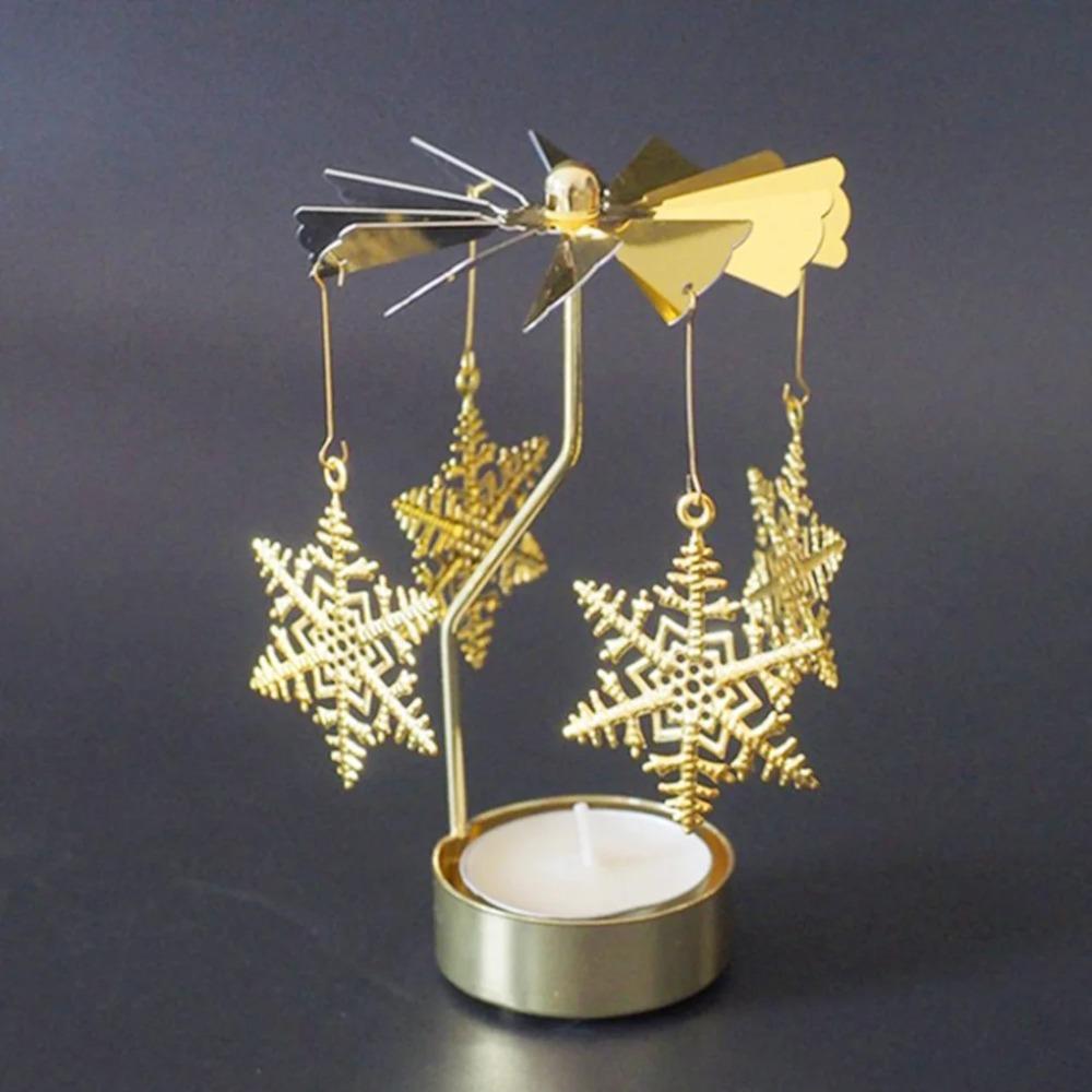 Gold Silver Christmas Rotating Candle Holder Metal Rotating Candlesticks  Party