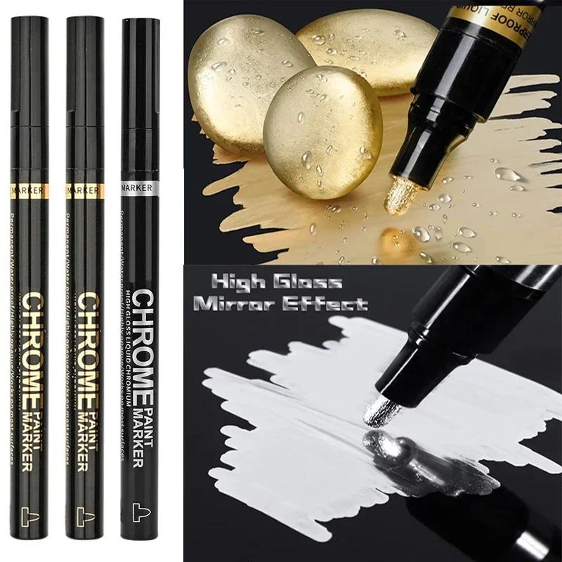 5/1 шт., хромированная ручка-маркер, зеркало, водонепроницаемая краска для ремонта камня, керамики, стекла, металла, золота/серебра, наконечник 2 мм