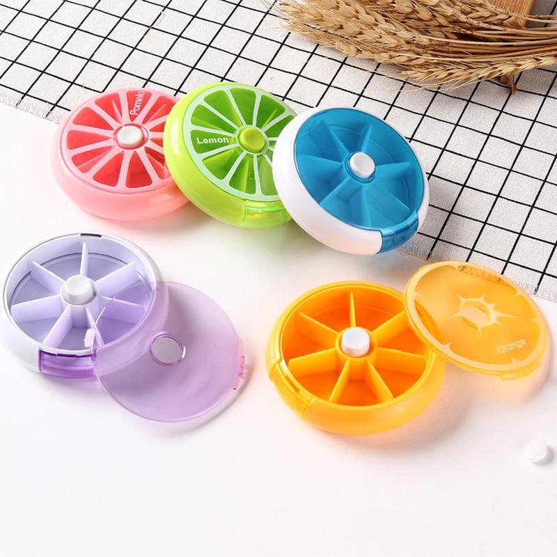 Rotating 7 Days Pill Container Lemon Pill Box Splitter Pill Organizer Medicine Box Travel Dispenser Pillbox Health Care Tools