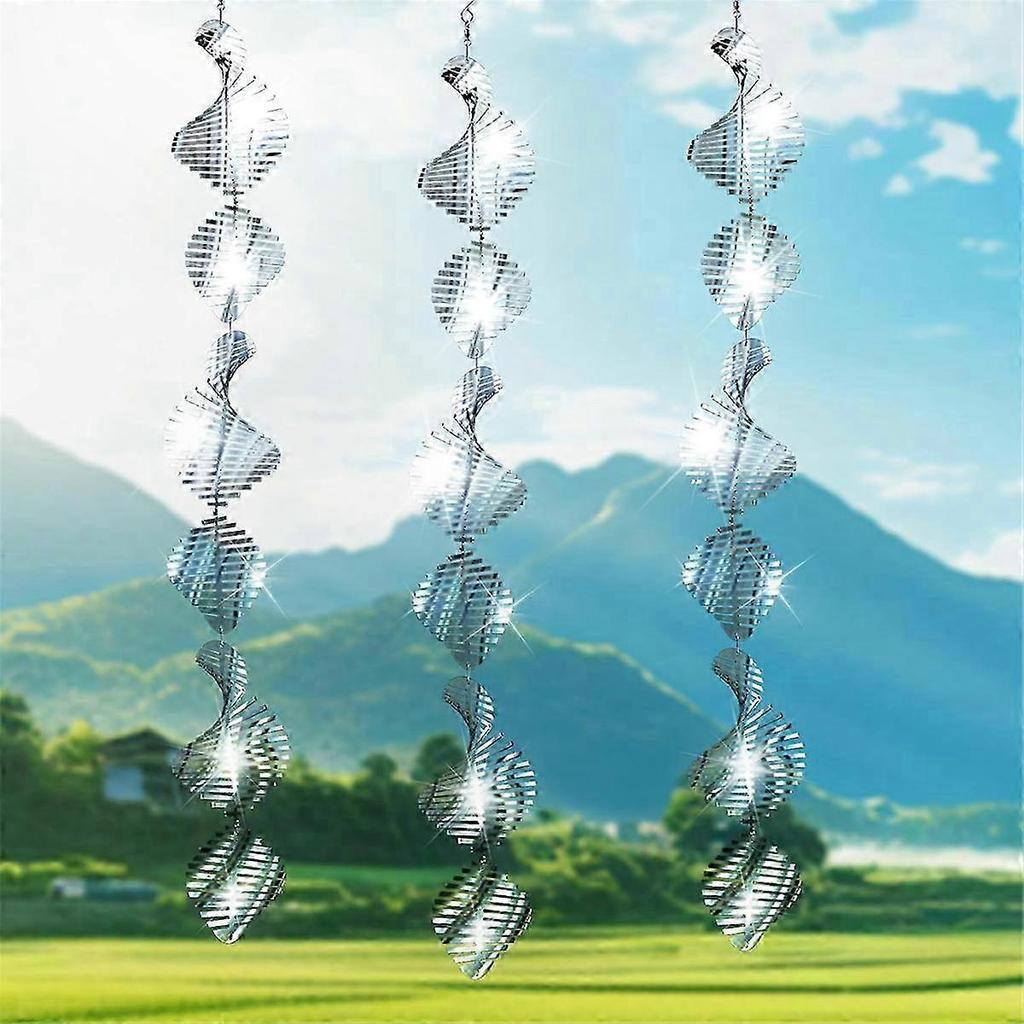 Shiny Metal Discs with Reflective Spinners for Outdoor Garden and Home Decoration Hanging Wind Chimes Bird Deterrent Ornament Set of 4