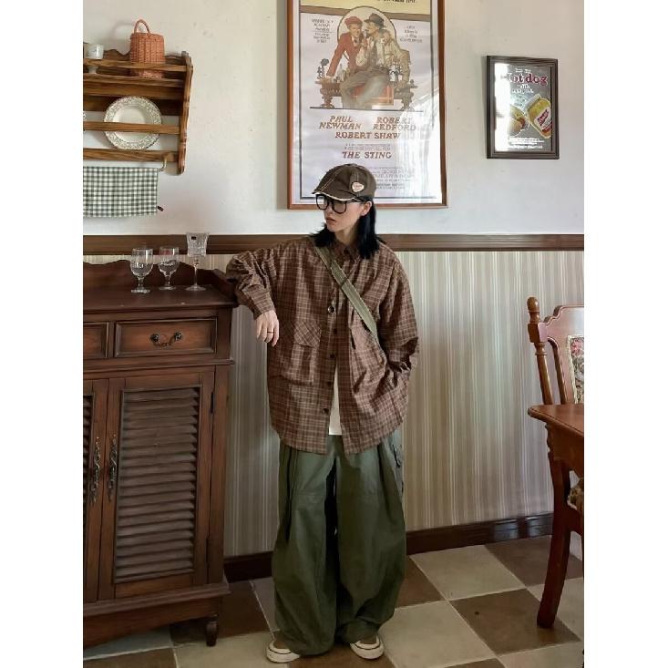 2024 Свободная рубашка в японском стиле в стиле ретро, мужская весенняя новая модная брендовая универсальная клетчатая рубашка