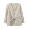 Large size women's temperament commuter V-neck suit jacket autumn streamer design top 323200