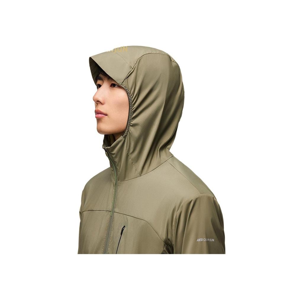Anta Ветровка Outdoor Series, однотонная, на молнии, с капюшоном, с защитой от ультрафиолета, быстросохнущая, мужская, верхняя одежда, оливково-зеленая 152420613-2