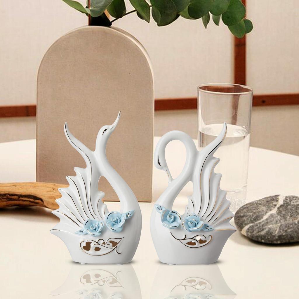 Modern Elite Swan Pair Ceramic Art Figure | Beautiful Home Decor (Set of 2, White)