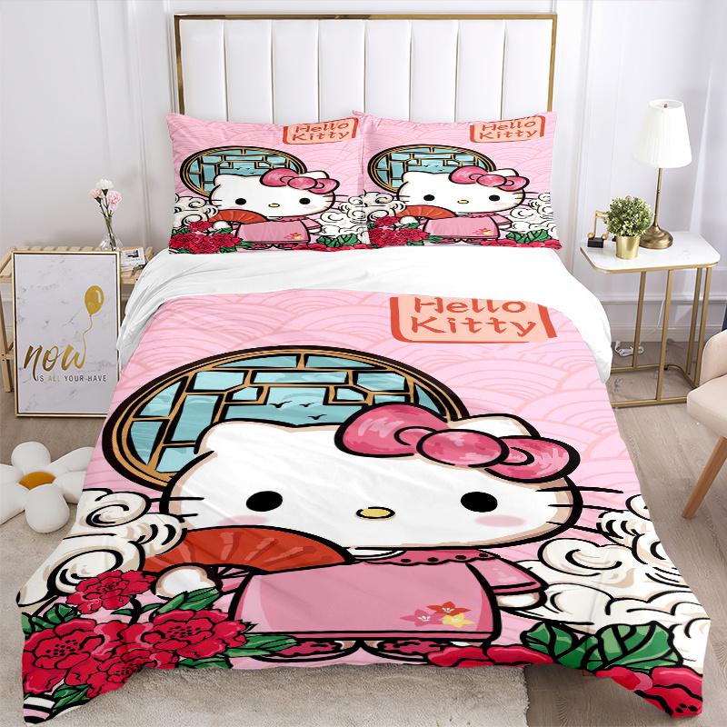 3 шт. Постельное белье в древнем стиле с рисунком Hello Kitty, комплект из трех предметов (1 Наволочка + 2 Наволочки, Без Наполнителей),  Мягкий и удобный W004