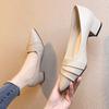 New Spring Single Shoes for Women's Middle Heel Spring and Autumn Black Soft Sole Leather Shoes Thick Heel Work Women's Shoes