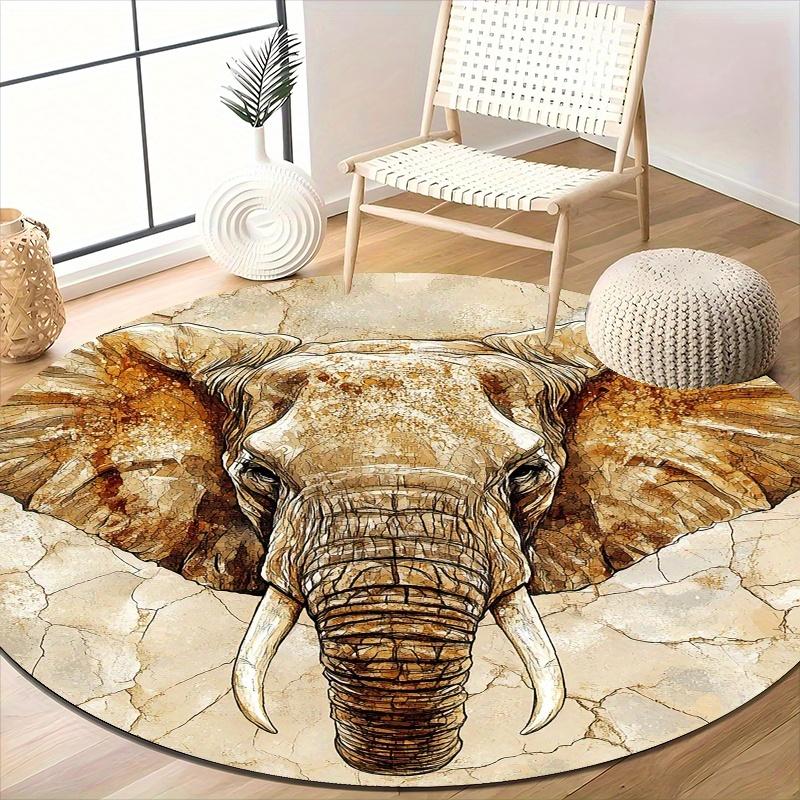 Elephant Head Boho Round Area Rug Non Slip Machine Washable Living Room Bedroom Home Decor Housewarming Gift