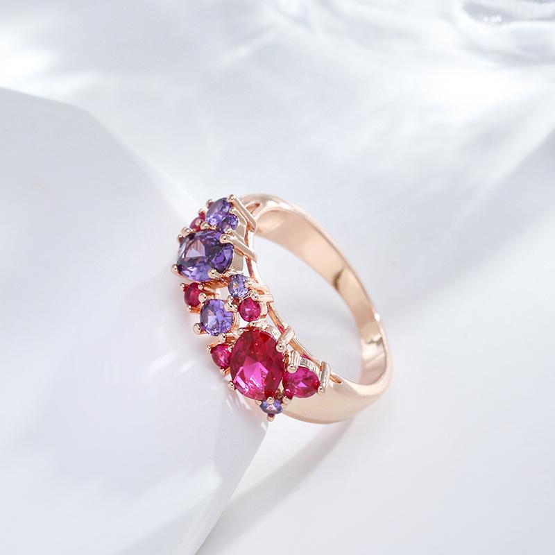 Sparkling Full Pink Purple Zircon Luxury Texture Rings for Women Fashion Party Jewelry Gifts