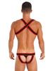 Mens Contrast Trim Chest Harness Jumpsuit Bulge Pouch Design One-Piece Bodysuit Jockstrap Underwear for Cosplay