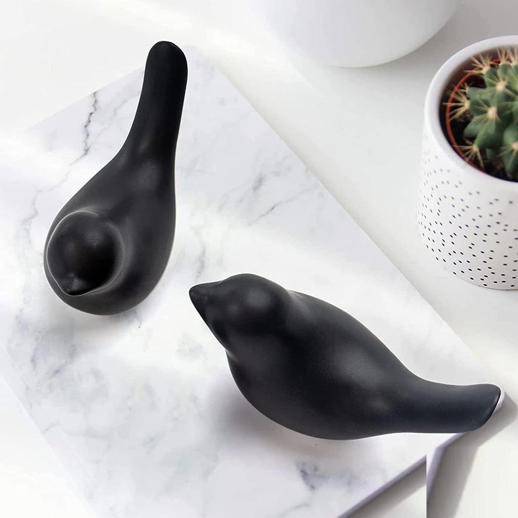 Creative Black Birds Matte Figurines Home Decorations Accessories (Pack of 2, Black)