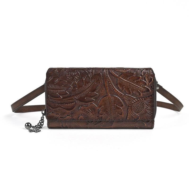 Johnature Сумка для телефона Ретро Тисненый Большая вместимость Мультикарта Женский кошелек Универсальная Маленькая сумка через плечо