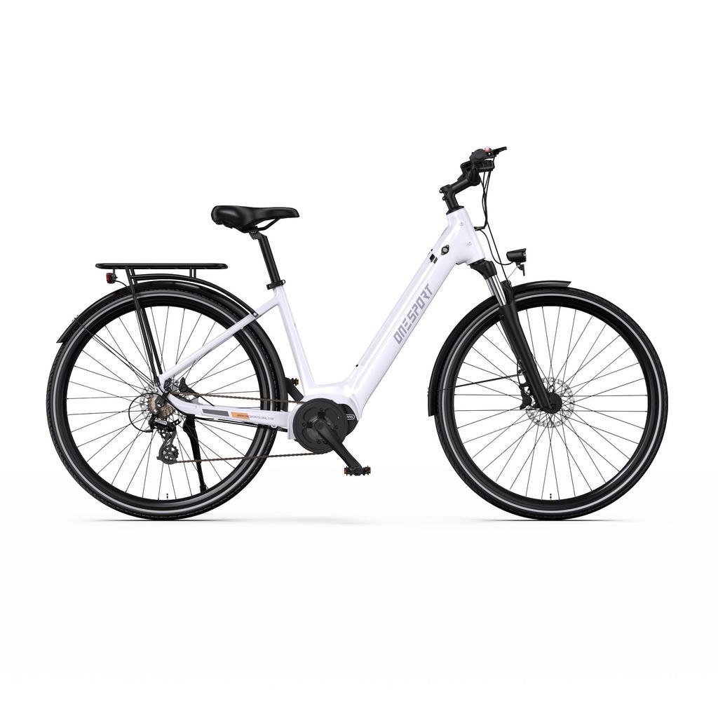 ONESPORT OT07 Electric Bike All-aluminum Alloy Frame 27.5 Inch Commuter Electric Bike BAFANG Mid Motor & 36V 250W 14Ah Battery-White