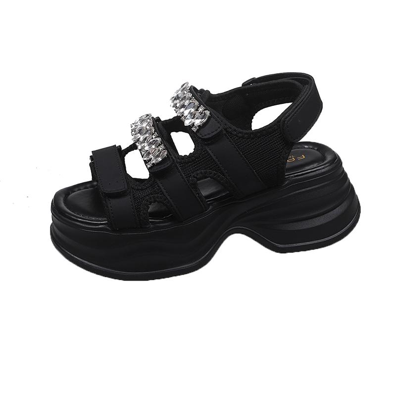 Fashion Women Summer Platform Bling Sandals Breathable Wedges 9CM High Heels Ladies Crystal Beach Slippers Chunky Shoes Sandalias Mujer
