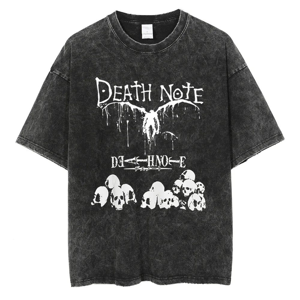 Классическая японская аниме-футболка с принтом Death Note для мужчин, свободного кроя, в стиле ретро, уличная одежда, хлопковая, с коротким рукавом, повседневная, свободная, женская и мужская одежда.