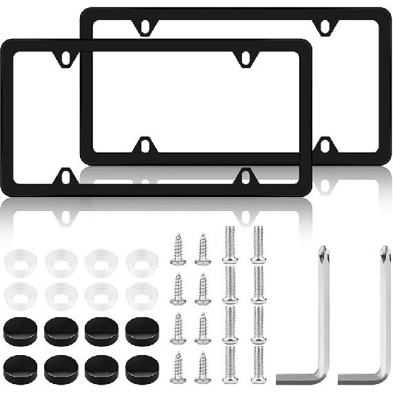 Chrome License Plate Frame Made Of Zinc Alloy Metal, Universal Car Accessories,1 Pack License Plate Holder Never Rust And Unbreakable With Metal