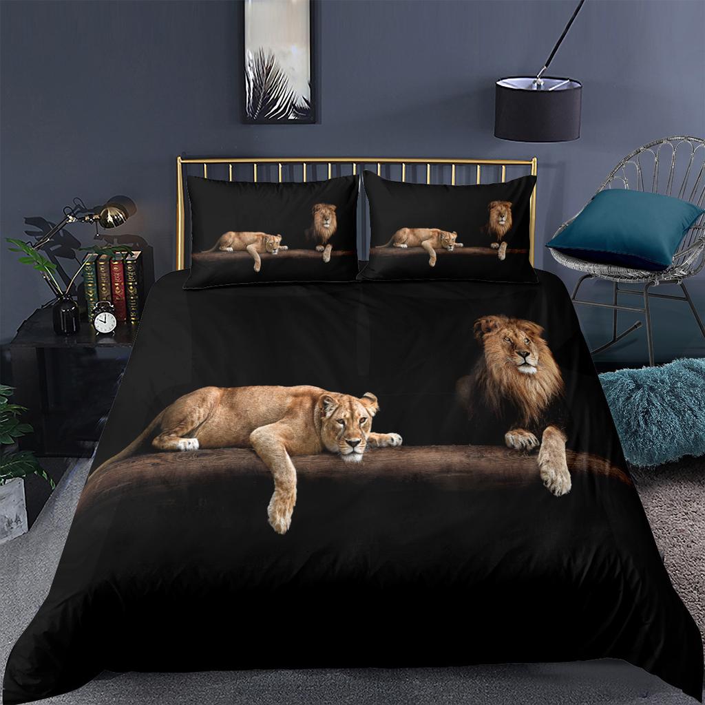 Black Lion Duvet Cover Animal Bed Sheet Pillow Three-Piece Bedding Set Single Double King Queen