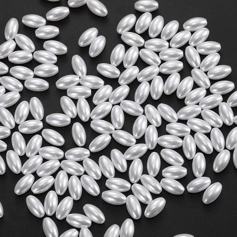 200 шт. Длинные овальные бусины из АБС-пластика под жемчуг, белые пластиковые разделители для изготовления DIY украшений, браслетов, ожерелий, поделок, на свадьбу