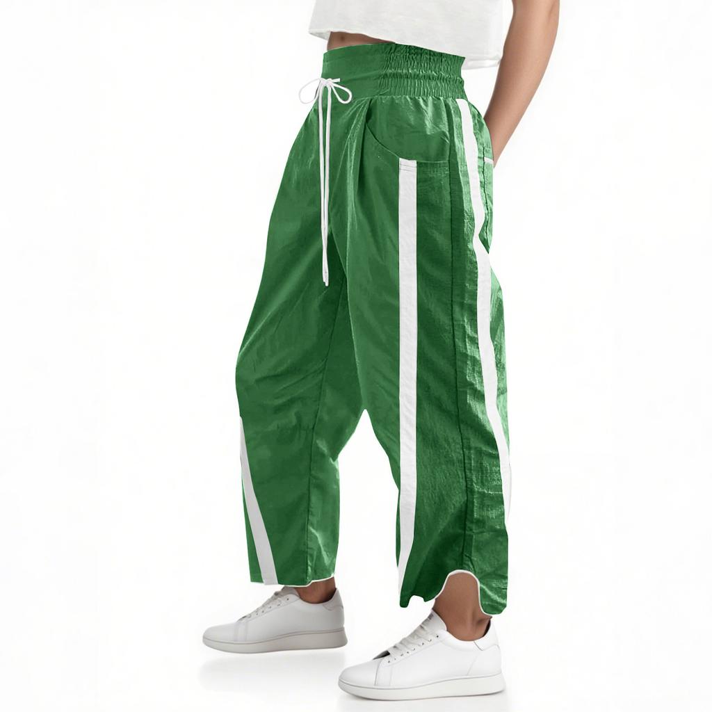 Women's Baggy Wide Leg Pants Casual Drawstring Elastic Waisted Contrast Color Workout  Track Pants