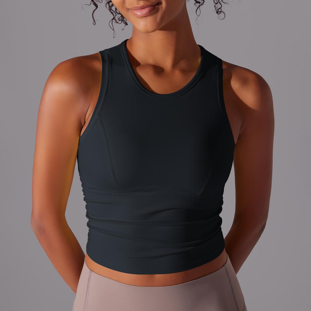 Двусторонний нейлоновый однотонный плотный жилет с круглым вырезом для занятий спортом, бега, фитнеса, йоги, длинный топ для женщин