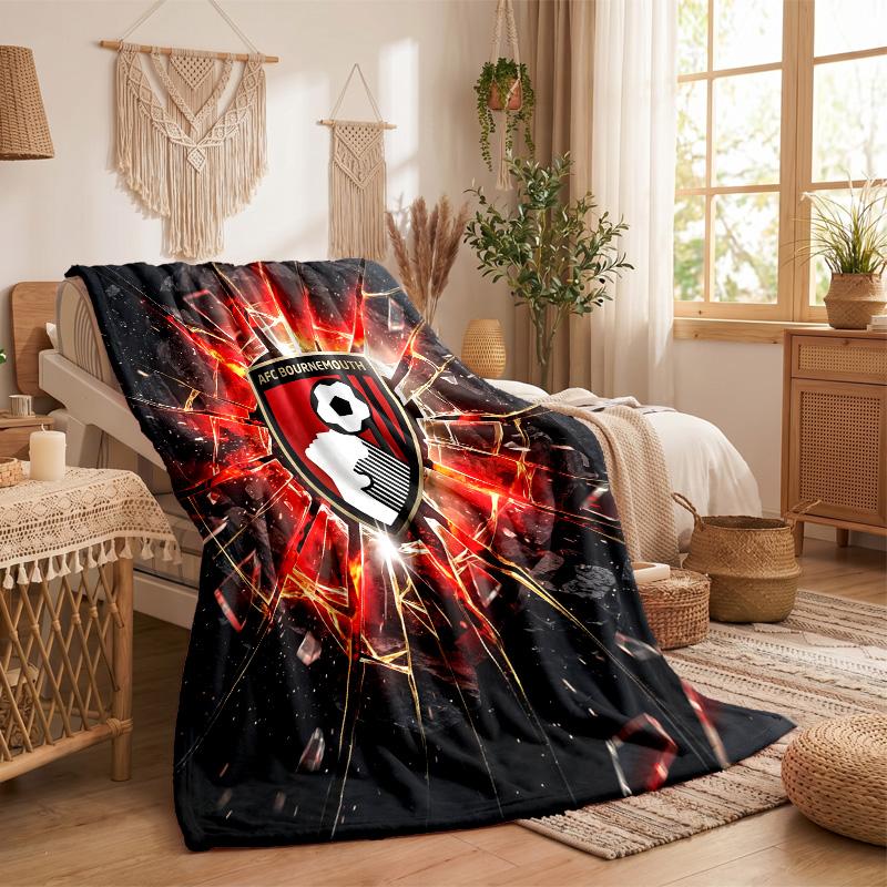 Bournemouth Football Print Flannel Blanket Soft Warm Sofa Bed Throw Blanket For Home Office Bedroom