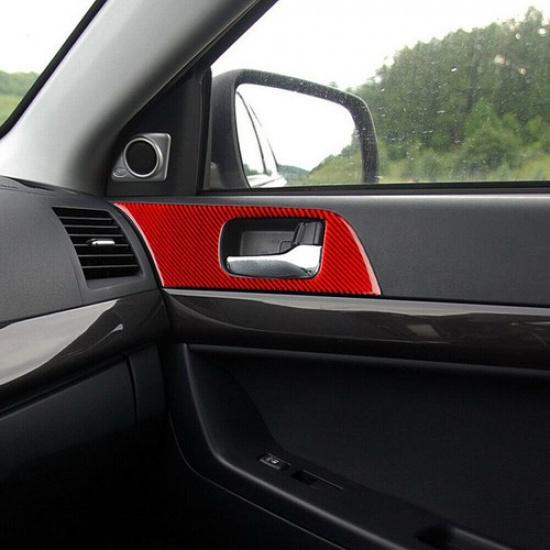 RED Door Handle Panel Cover Carbon Fiber Sticker For Mitsubishi LANCER 2008-2015