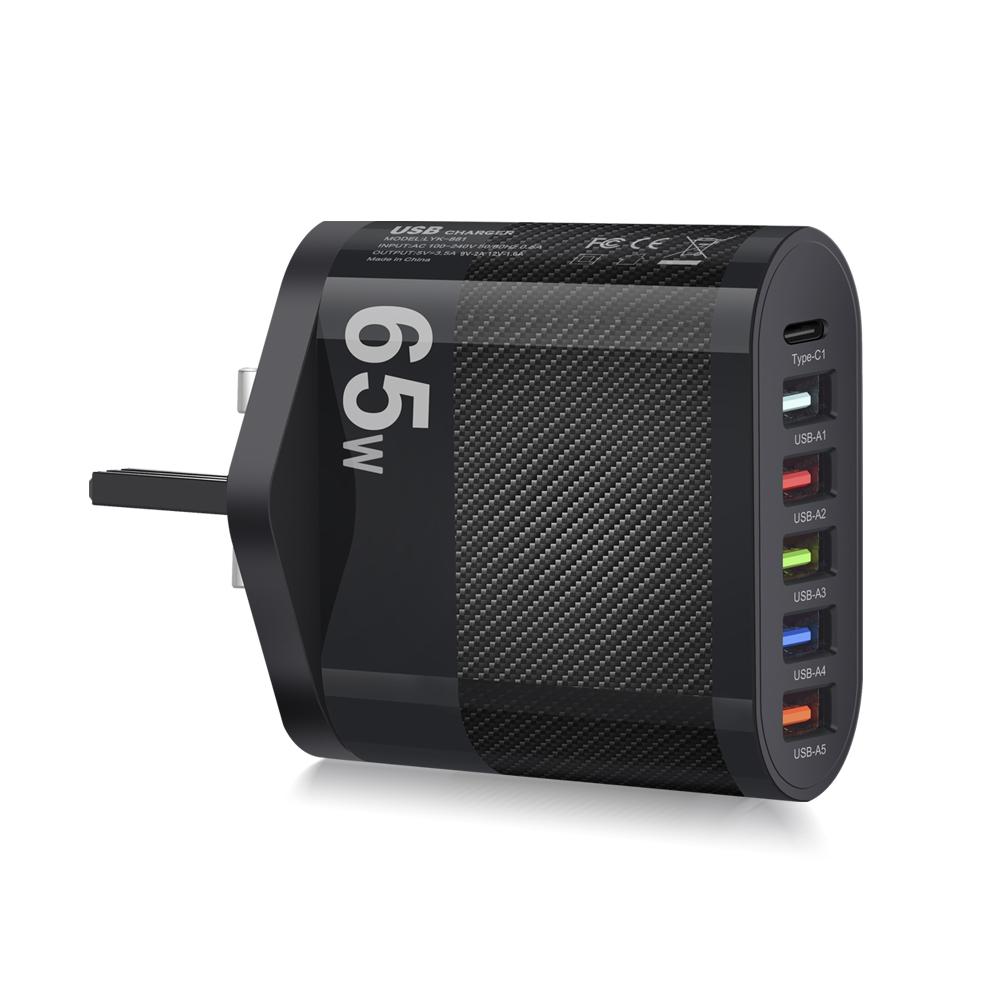 65W USB Charger PD Fast Charging 4 Ports Mobile Phone Charger for Xiaomi iPhone Samsung Quick Charge3.0 Fast Wall Charger