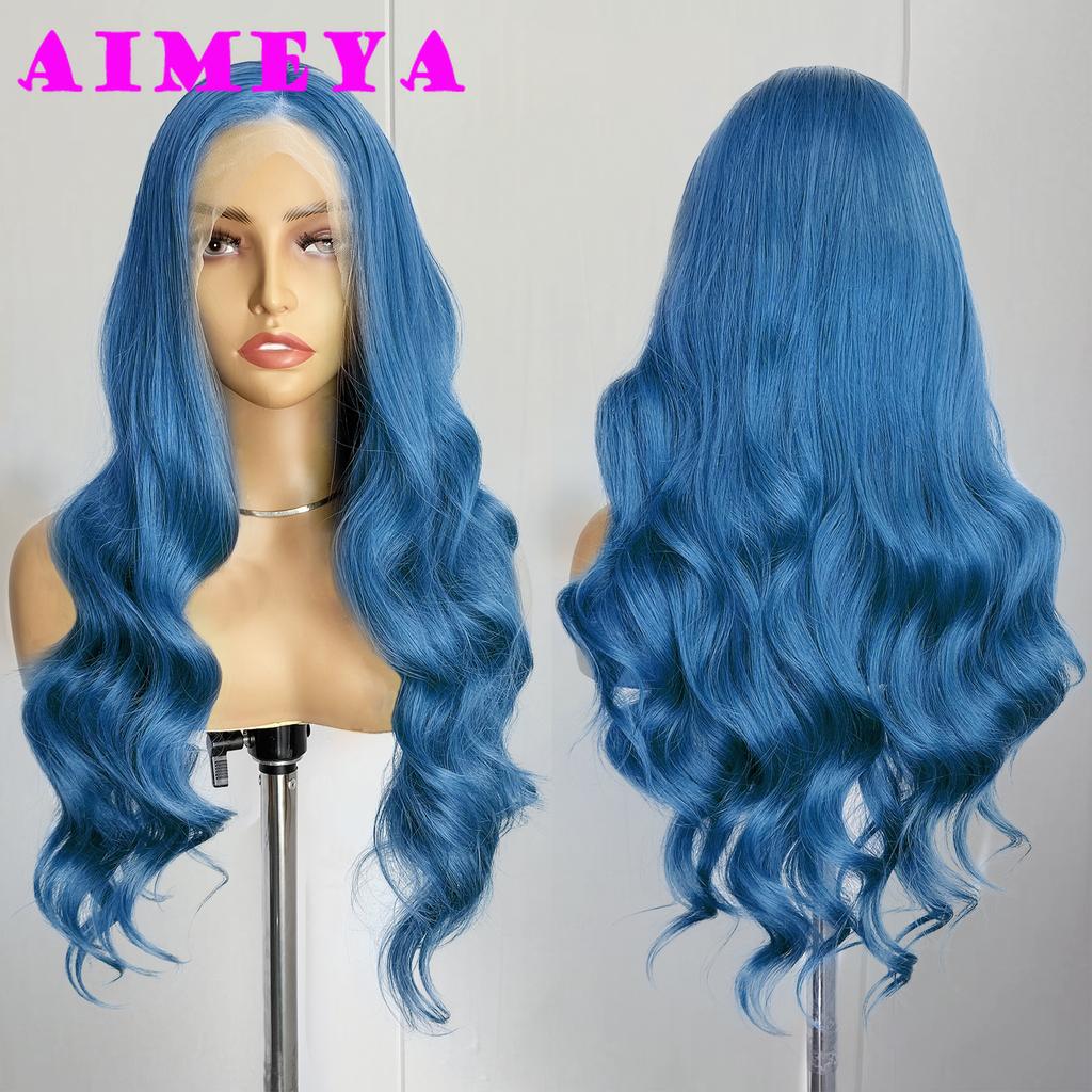 AIMEYA Коричневый парик с кружевной передней частью 13x4 Естественная линия роста волос Длинный синтетический парик с натуральной волной для женщин Ежедневный парик для косплея Без клея с кружевной передней частью