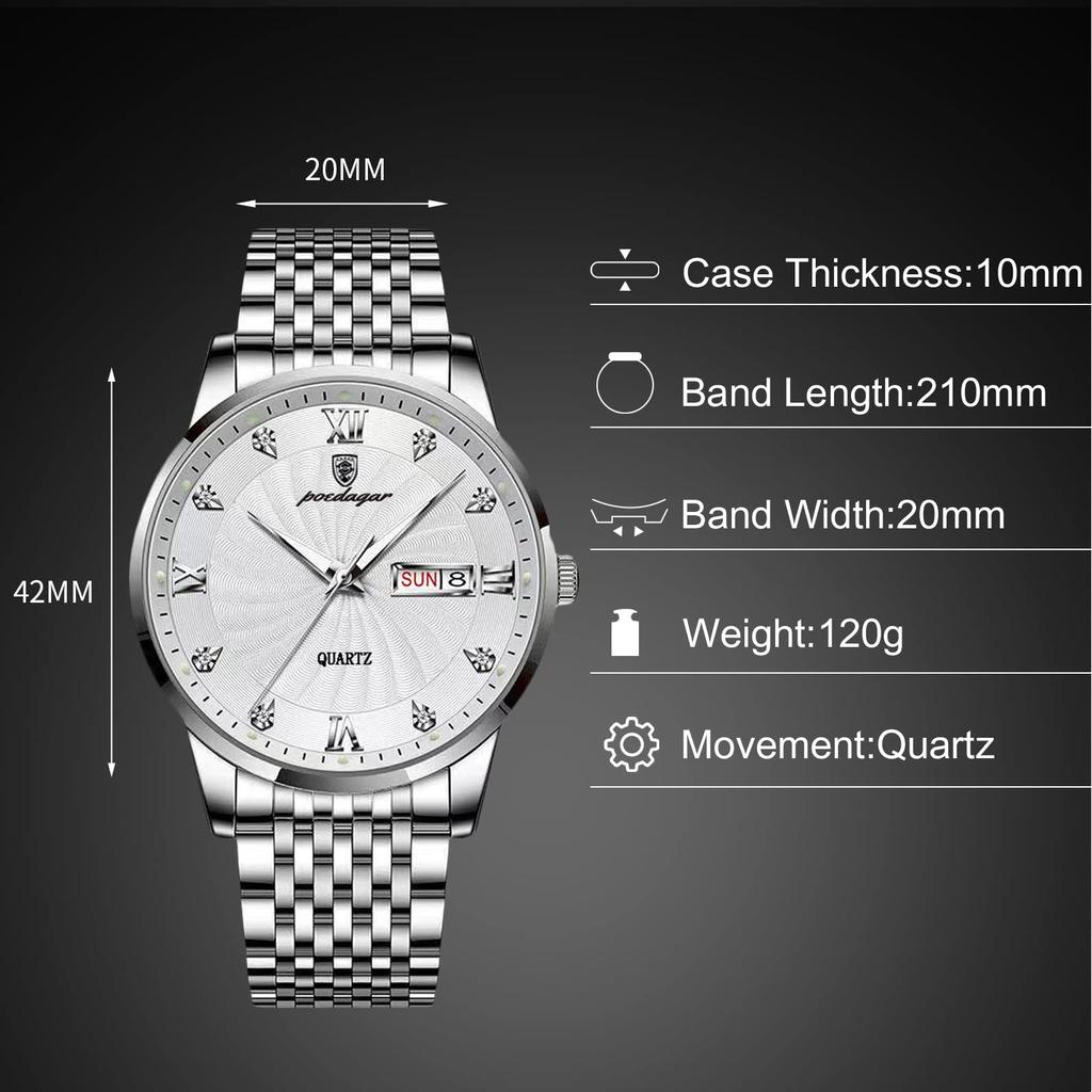 RORIOS Date Quartz Christmas White Мужские часы, Дисплей, Часы, Легкие, Многофункциональные, Для работы, Для поездок на работу, Стильные, Популярные, Бизнес, Простые,