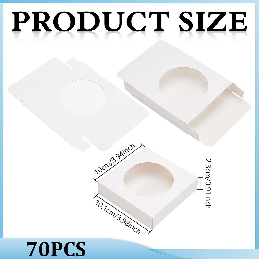 70pcs Cardboard Paper Handmade Soap Gift Packaging Boxes with Round Visible Window Square White 10.1x10x2.3cm