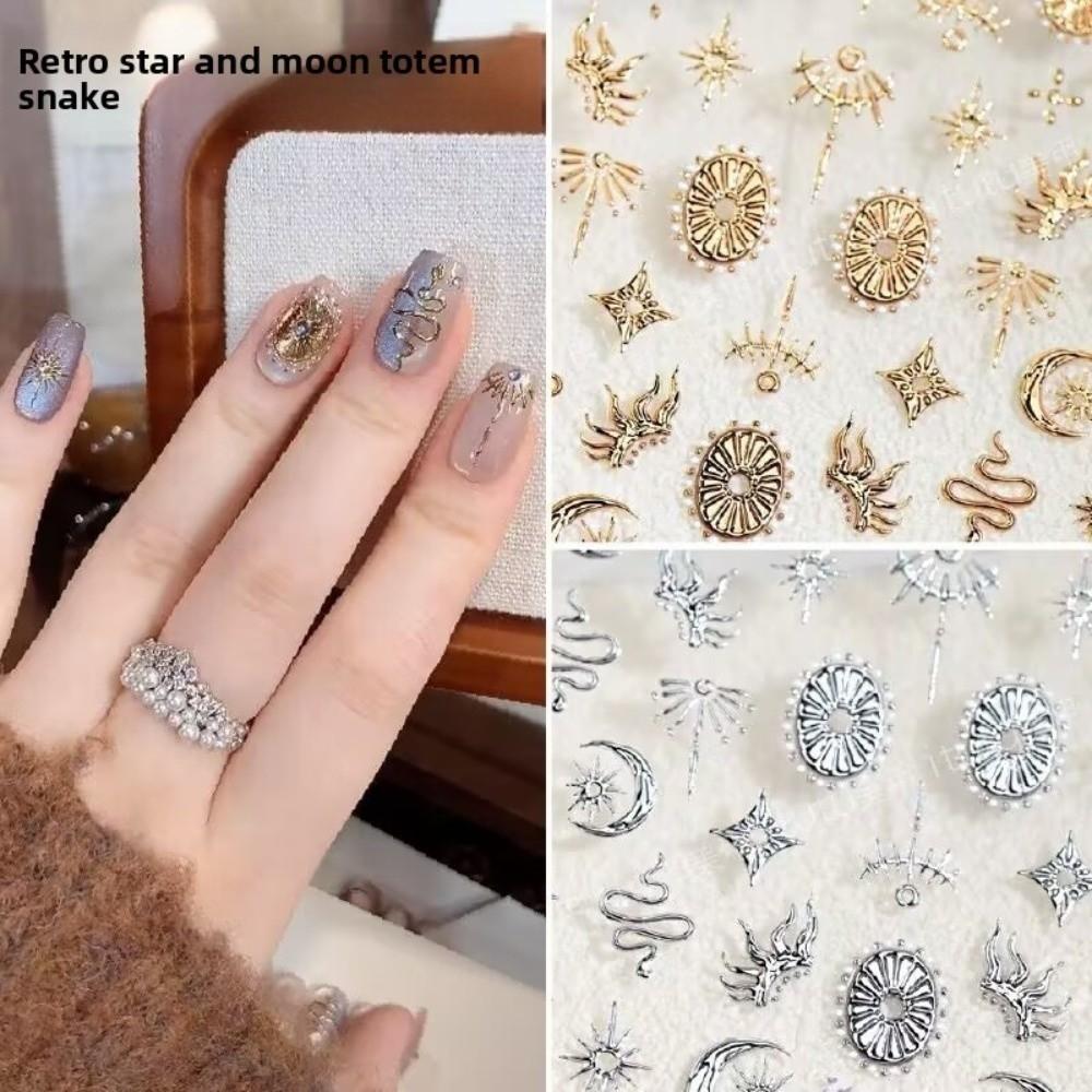 Bronzing Stars Moon Totem Nail Stickers Gold Silver Nail Decoation Decals DIY Nail Supplies