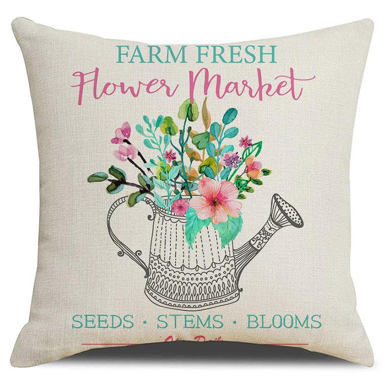 Seasons Throw Pillow Cover Spring Linen Flowers Truck Cushion Office Throw Pillow Cushion Throw Pillow Cushion