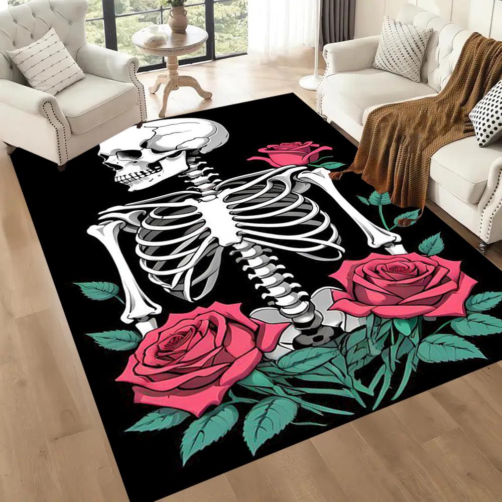 Skull With Headphones And Flames Floor Mats for Living Room, Bedroom and Room Decoration Are Suitable for Gifts.