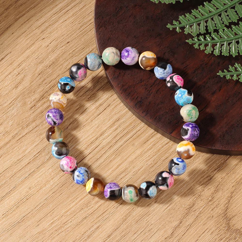 Bohemian Natural Stone Bracelet Fire Agate Stone Dopamine Beaded Bracelet Women's Beach Vacation
