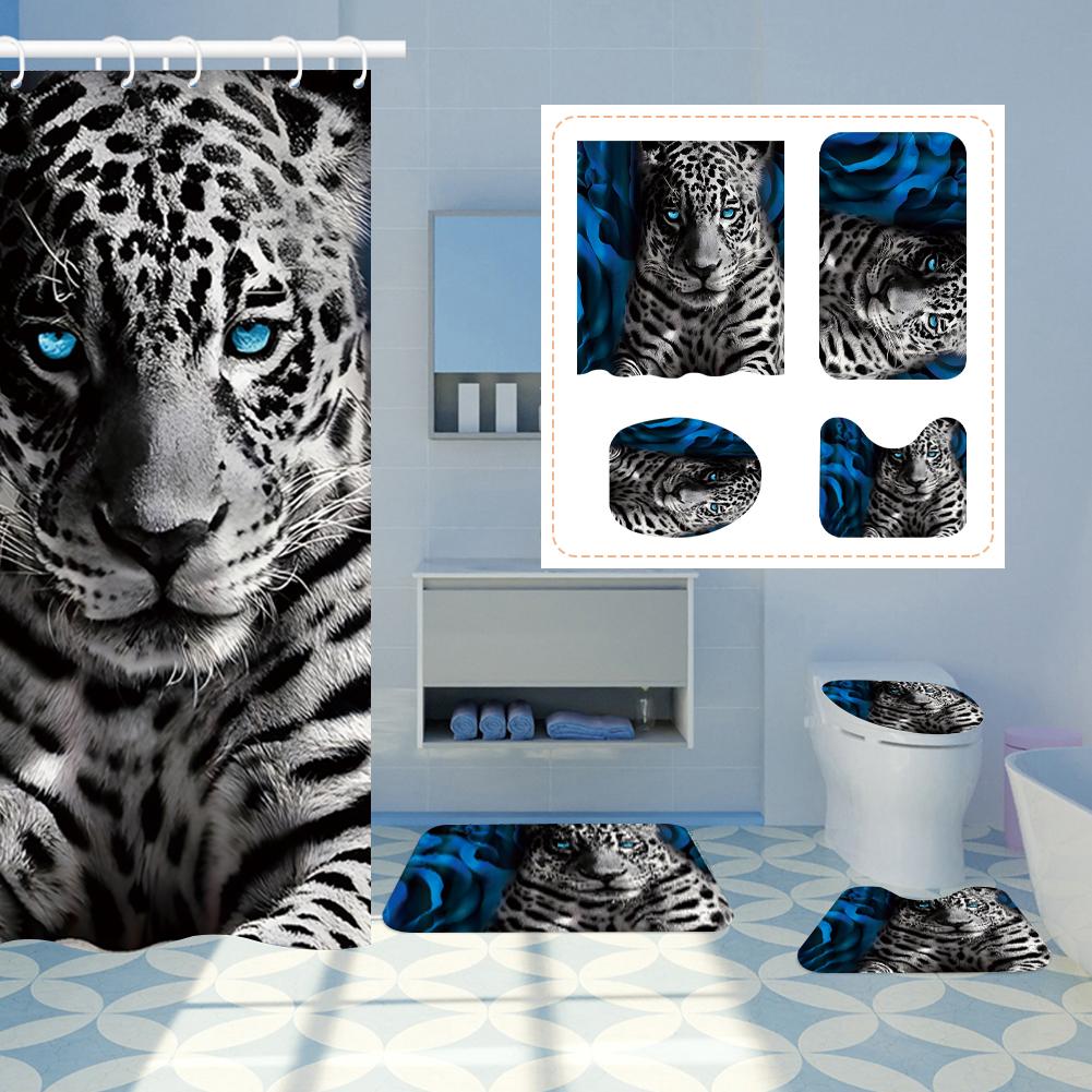 Комплект из 4 цветочных занавесок для душа с нескользящими ковриками, крышкой для унитаза и ковриком для ванной, черная занавеска для душа, водонепроницаемый декор для ванной комнаты