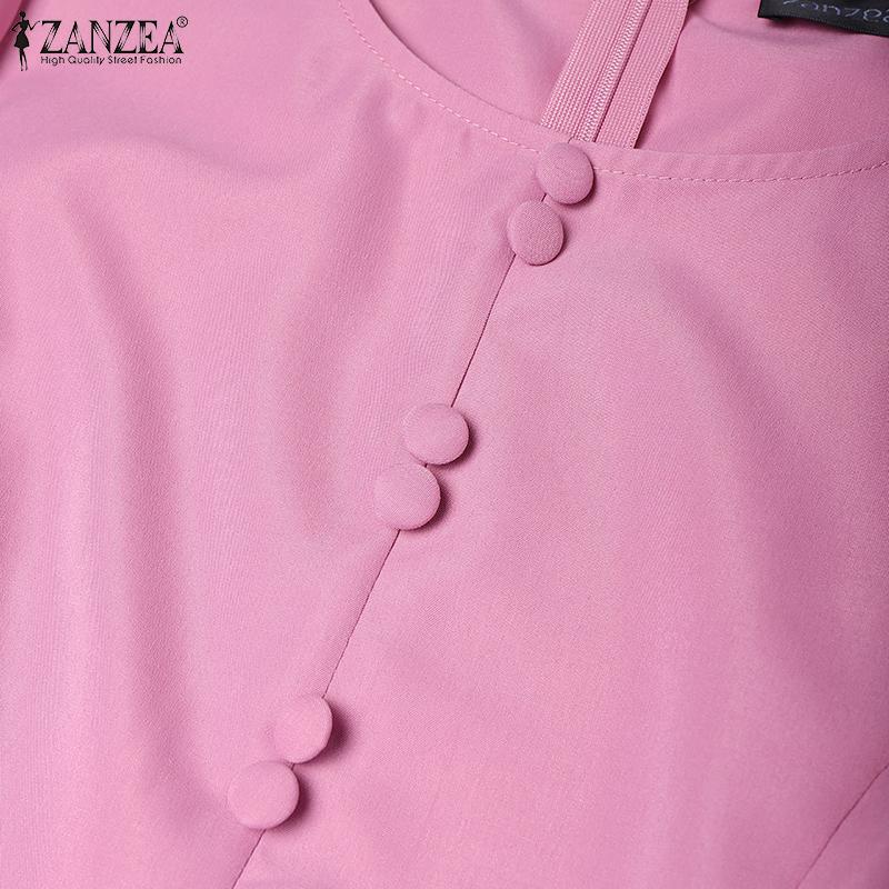 ZANZEA Women Casual Round Neck Short Sleeve Print Patchwork Dress