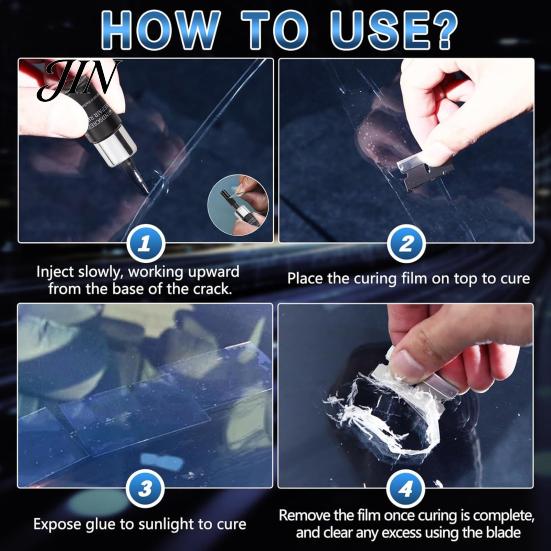 Tinted Glass Windshield Repair Chip Kit, Car Crack Kit for Repair, Star Fix DIY Tool Small Chips Bullseye Scratch Remover