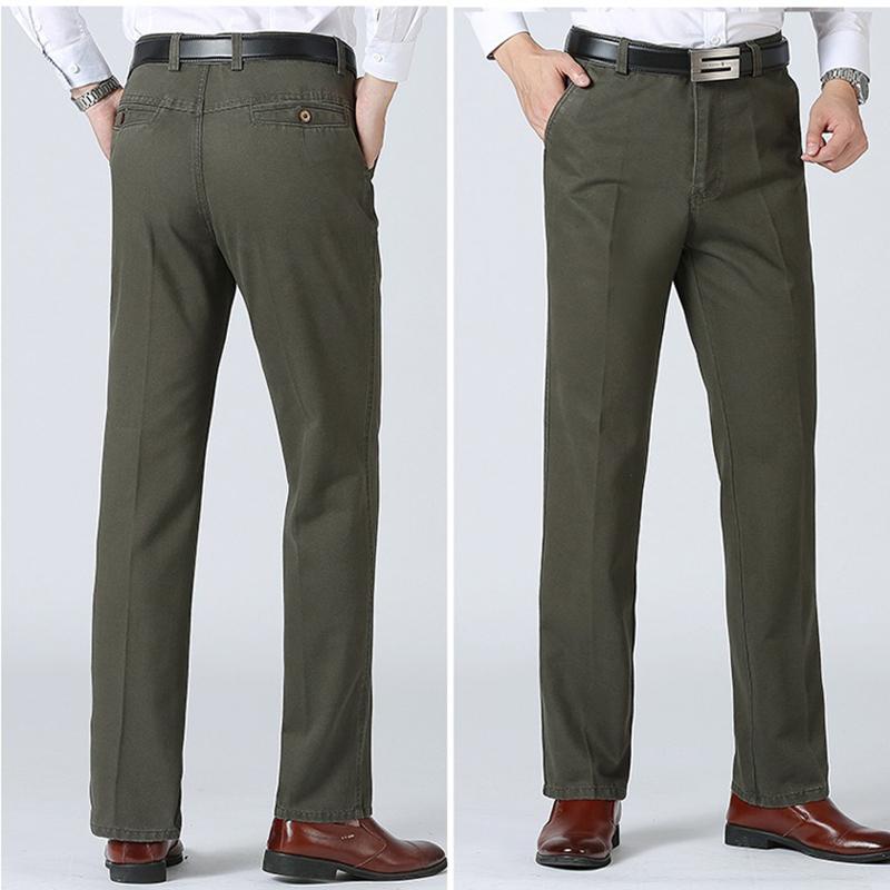Мужские дышащие повседневные брюки, хлопковые легкие прямые брюки с высокой талией для мужчин, удобная посадка, свободные деловые рабочие классические брюки с карманом