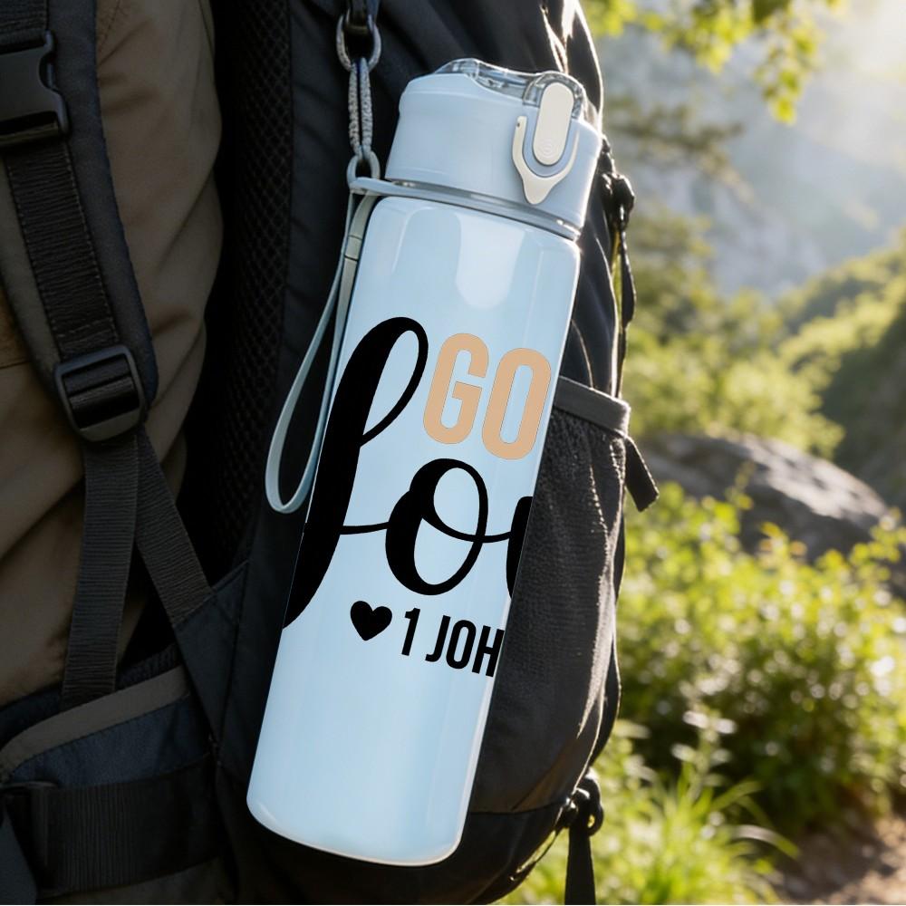 1PC God Is Love Handwritten Letter 750ml Color Plastic Sports Water Bottle Leakproof Flip Straw Lid Suitable for Sports Office Home Use