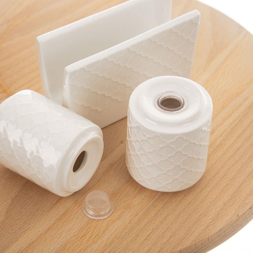orcelain Salt and Pepper Set with Napkin Holder WHITELINE