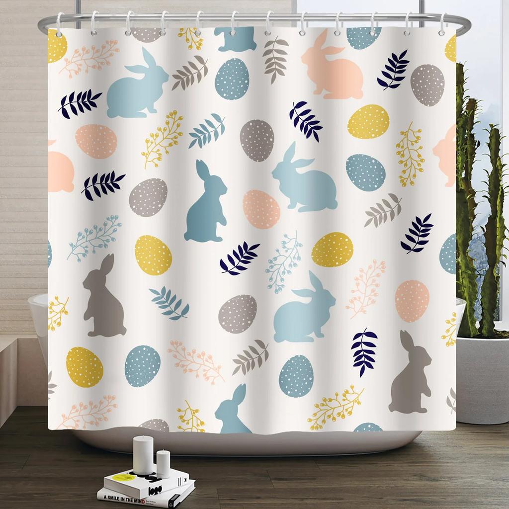 Весенняя Пасхальная Занавеска для душа Счастливый Кролик Кролик Яйца Цветочный Сад Цветочный Праздничный Водонепроницаемая Занавеска для душа для ванной комнаты с крючками
