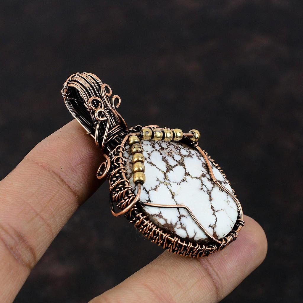 Подвеска Wild Horse Magnesite, подвеска из медной проволоки, подвеска ручной работы, ювелирное изделие из проволоки, подвеска из драгоценных камней, медные ювелирные изделия, свадебный подарок