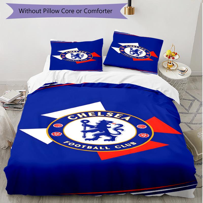 3pcs Duvet Cover Set (1*Duvet Cover + 2*Pillowcase, Without Core), Chelsea F.C Print Soft All‑Season Bedding Set, Home Bedroom Decor Gift