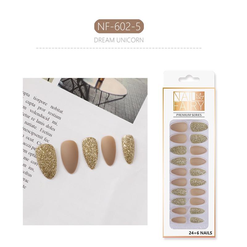 Fake Nails Matte Frosted Full Set Coffin Nails Girl Ballet False Nails Finished Nail Art Glitter Shiny Blingbling Press On Square Pointed Full Cover