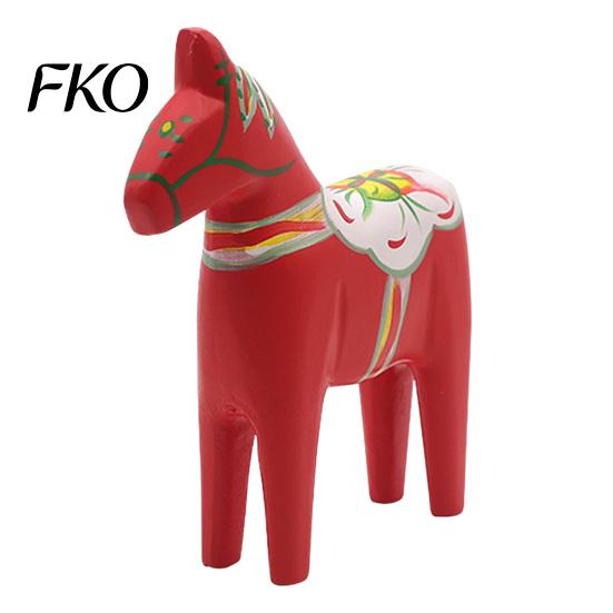 Vintage Scandinavian Horse Ornament Hand Painted Dala Trojan Figurine, Solid Wood Ethnic Pattern Wooden Statue, Rustic Decorative Tabletop